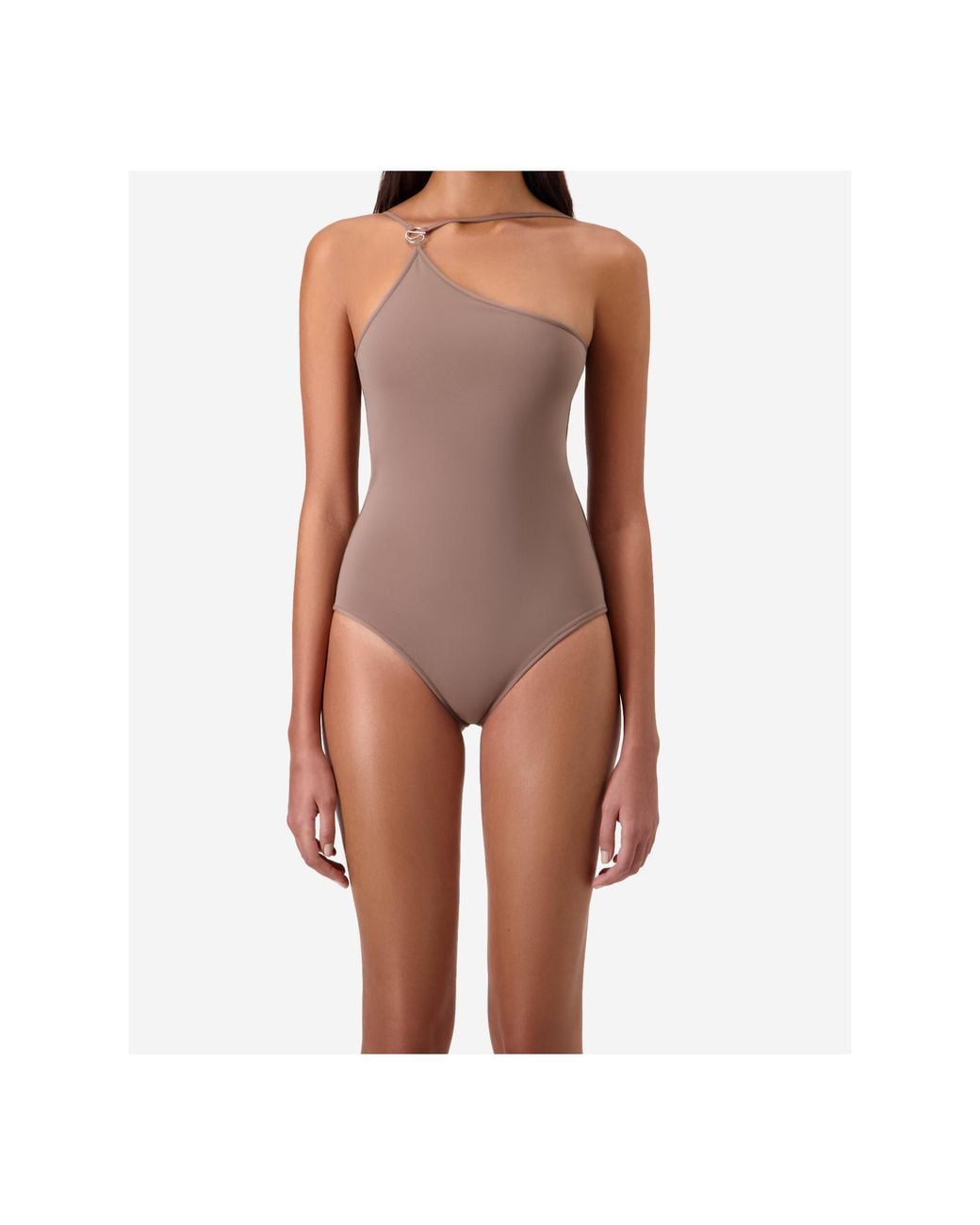 Coperni Brown One Shoulder Asymmetric Swimsuit