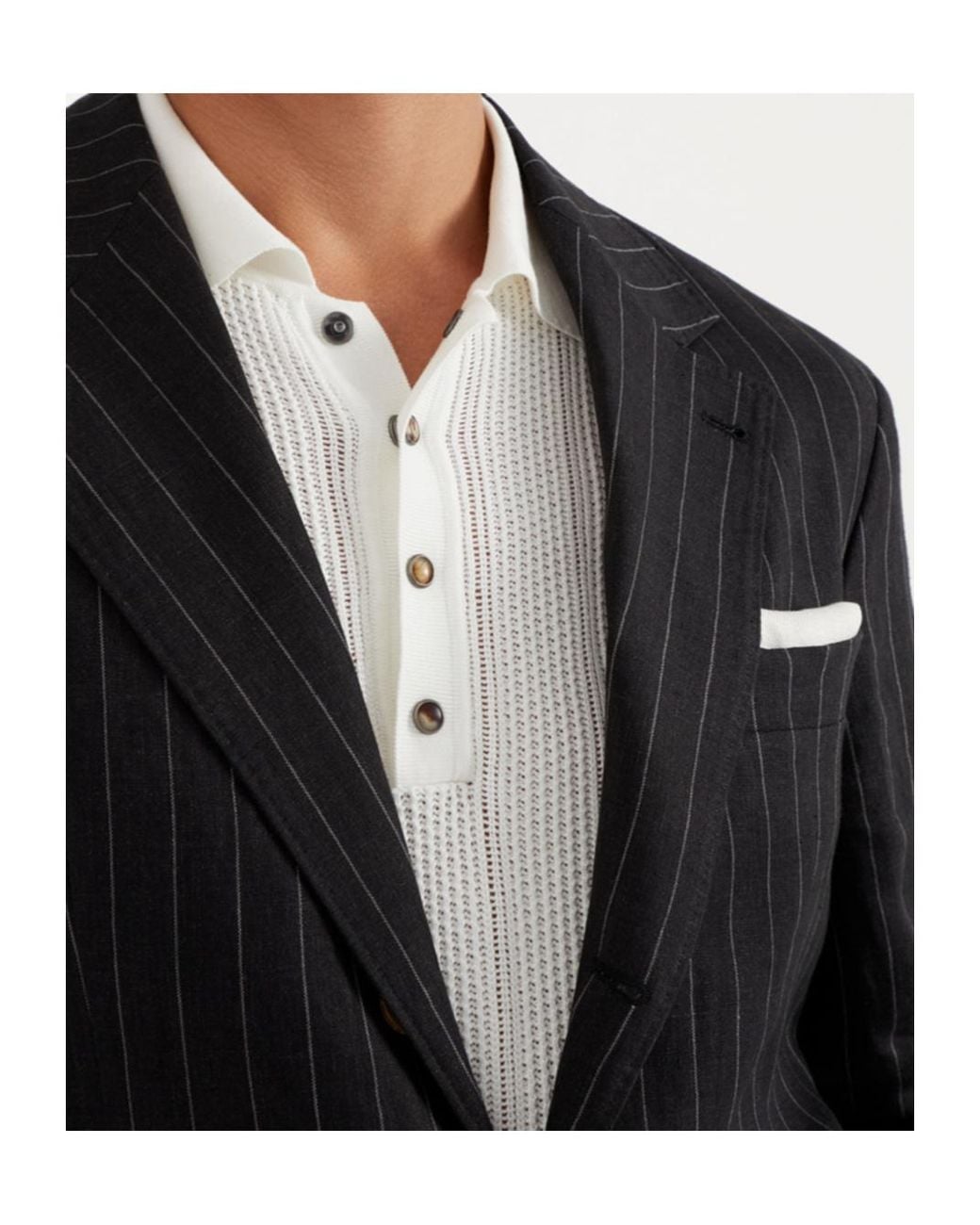 Brunello Cucinelli Black Striped Single-Breasted Blazer for men