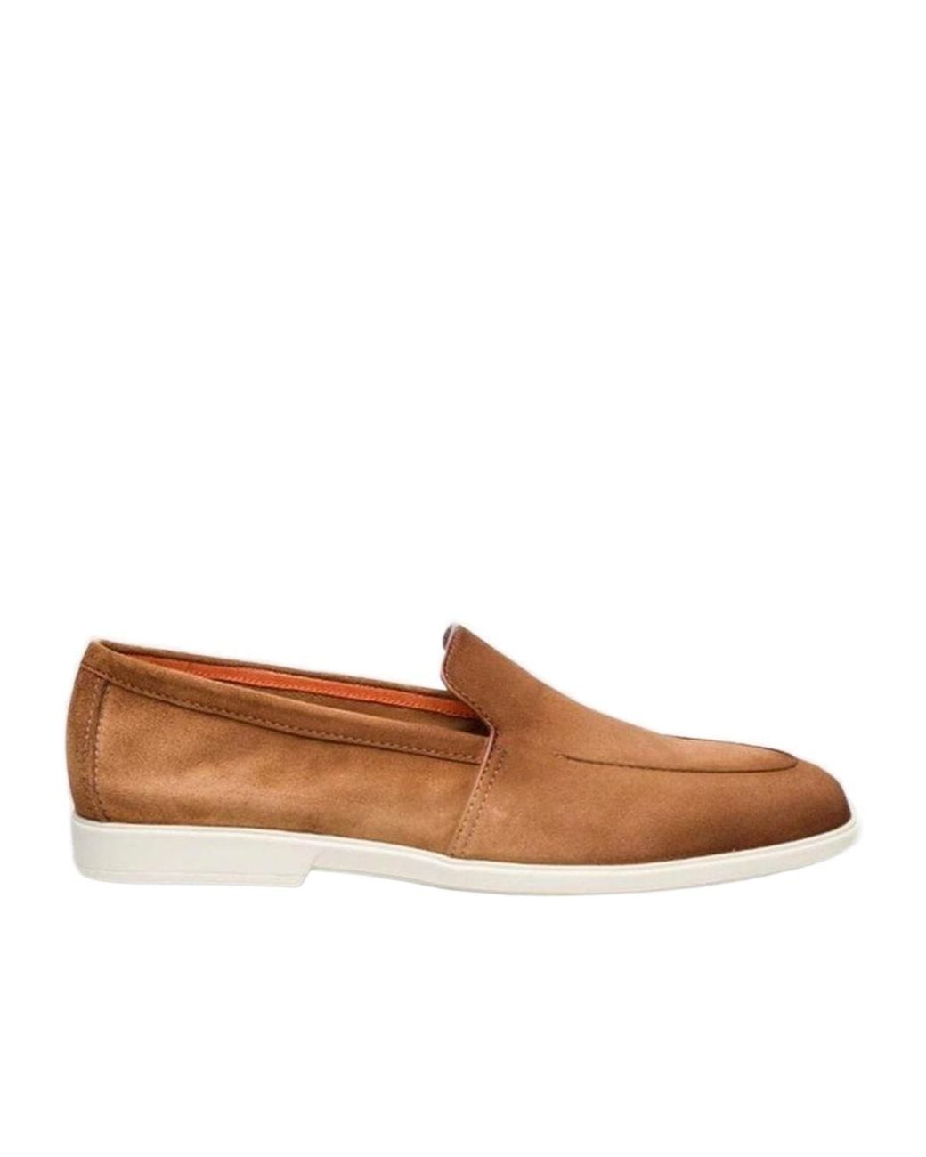 Santoni Brown Malibu Almond Toe Loafers for men