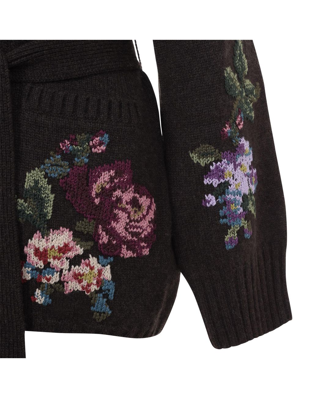 Ralph Lauren Black Floral Cashmere Shawl-Collar Cardigan