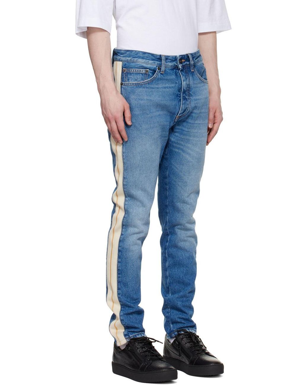 Palm Angels Blue Logo Patch Straight Leg Jeans for men