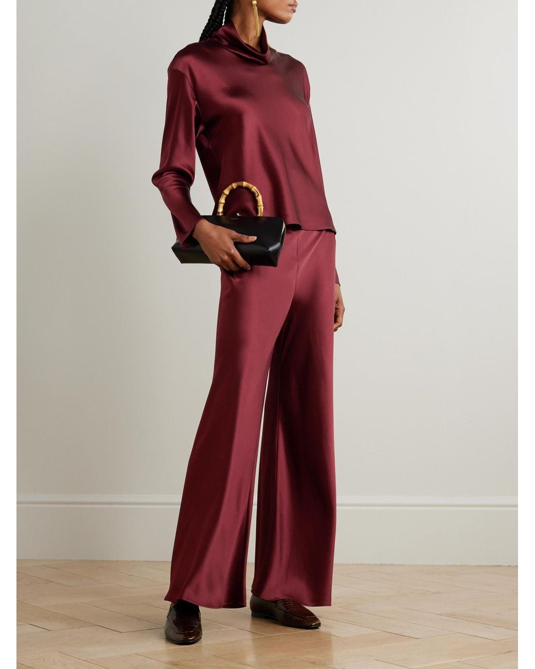Leset Red Barb Draped Satin Wide-Leg Pants