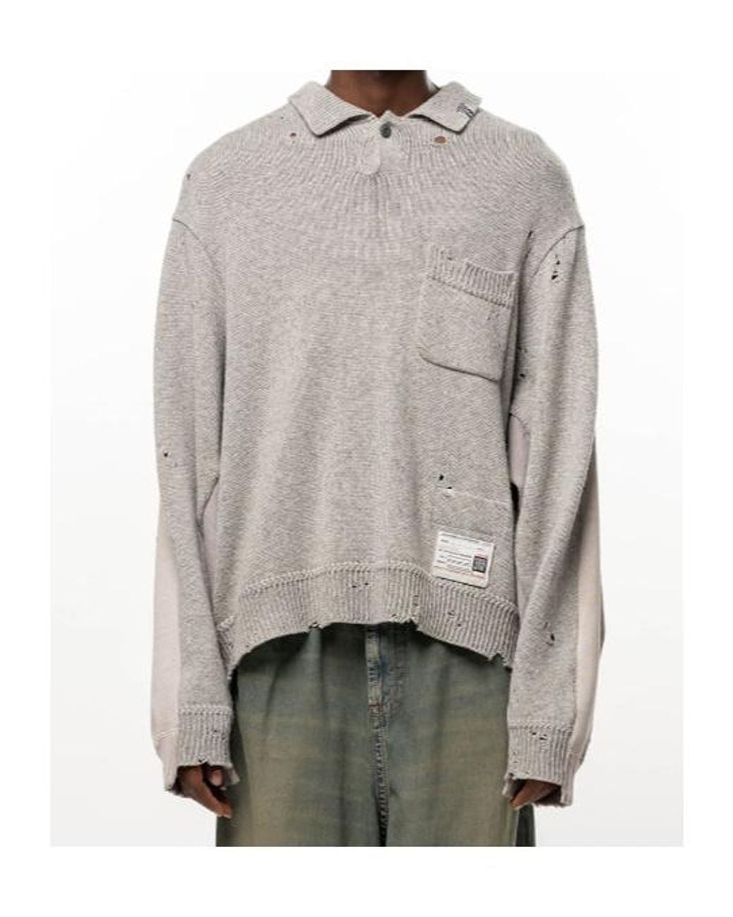 Maison Mihara Yasuhiro Gray Sweatshirt Combined Knit Sweater for men