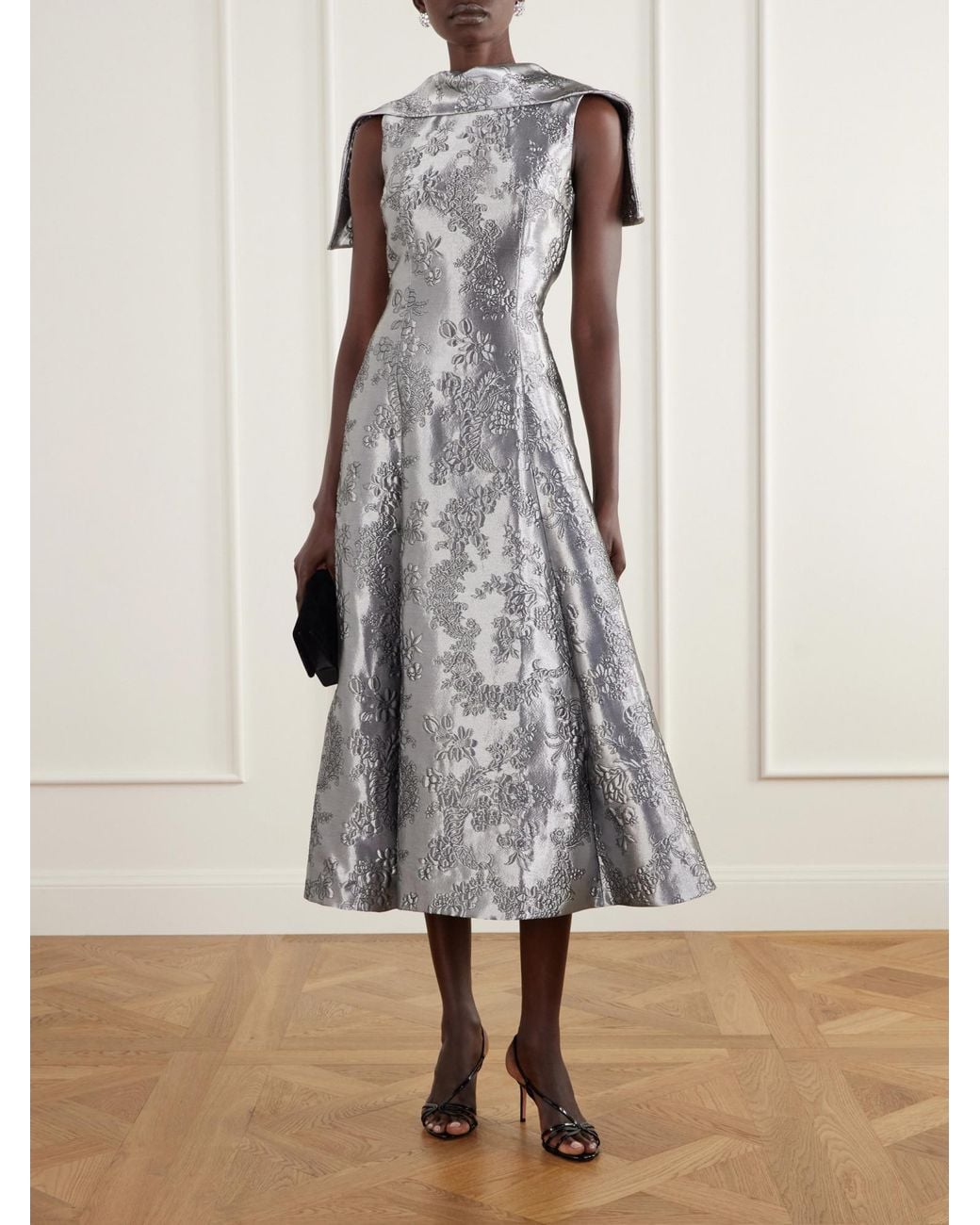 Emilia Wickstead Gray Harlow Embroidered Metallic Cloqué Gown