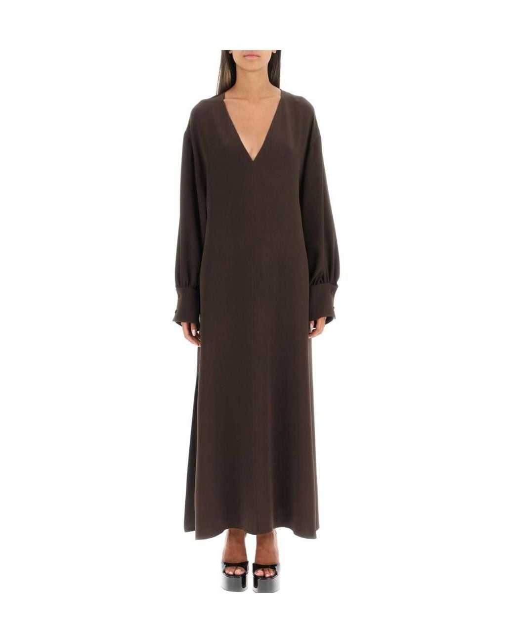 Valentino Black V-Neck Long-Sleeved Dress