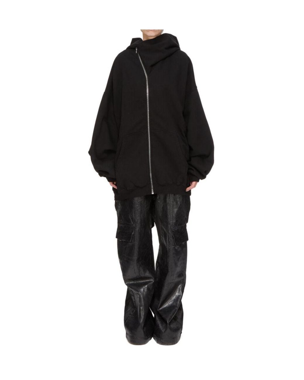 Rick Owens Black Mountain Hun Asymmetric Zip-Up Hoodie