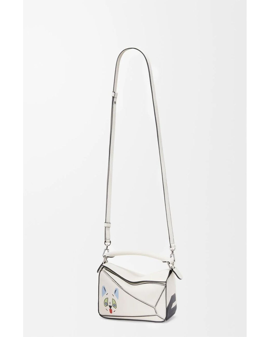 Loewe White Mini Puzzle Futurist Cat Tote Bag
