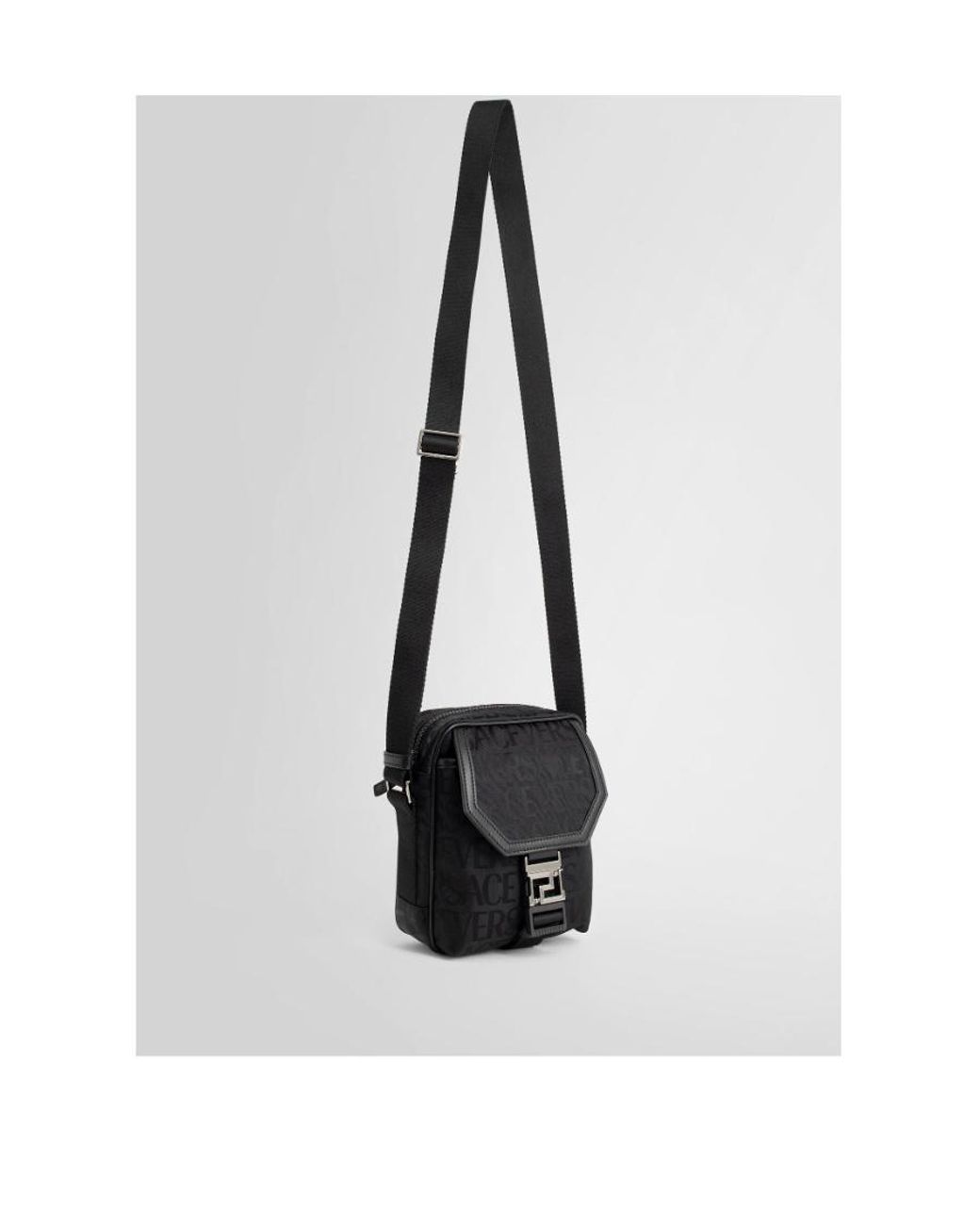 Versace White Greca Plaque Foldover Top Messenger Bag for men
