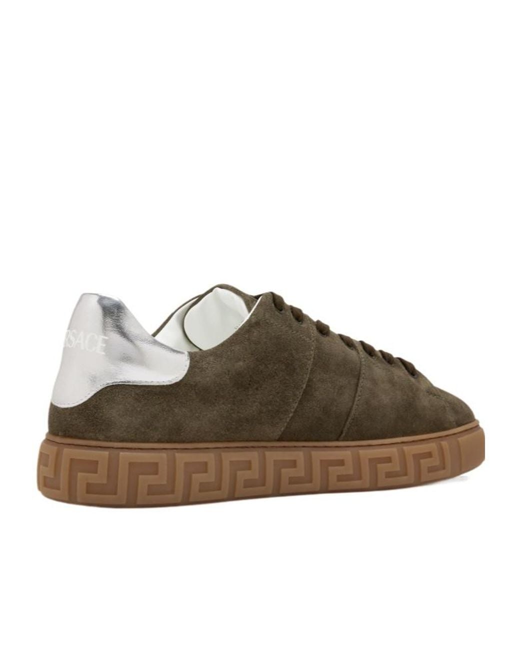 Versace Brown Greca Embellished Lace-Up Sneakers for men