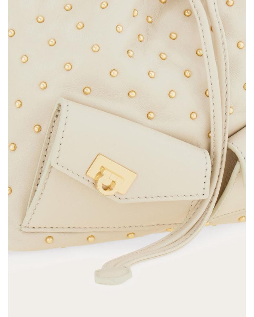 Ferragamo Natural Ferragamo Studded Drawstring Bucket Bag