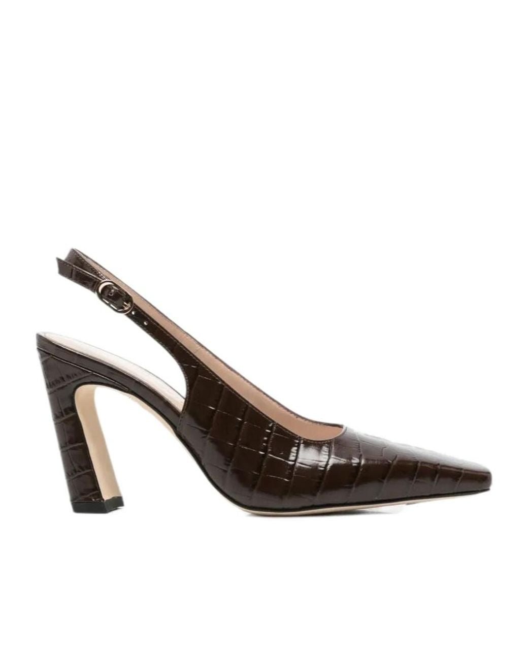Stuart Weitzman Brown Croc-Effect Slingback Pumps