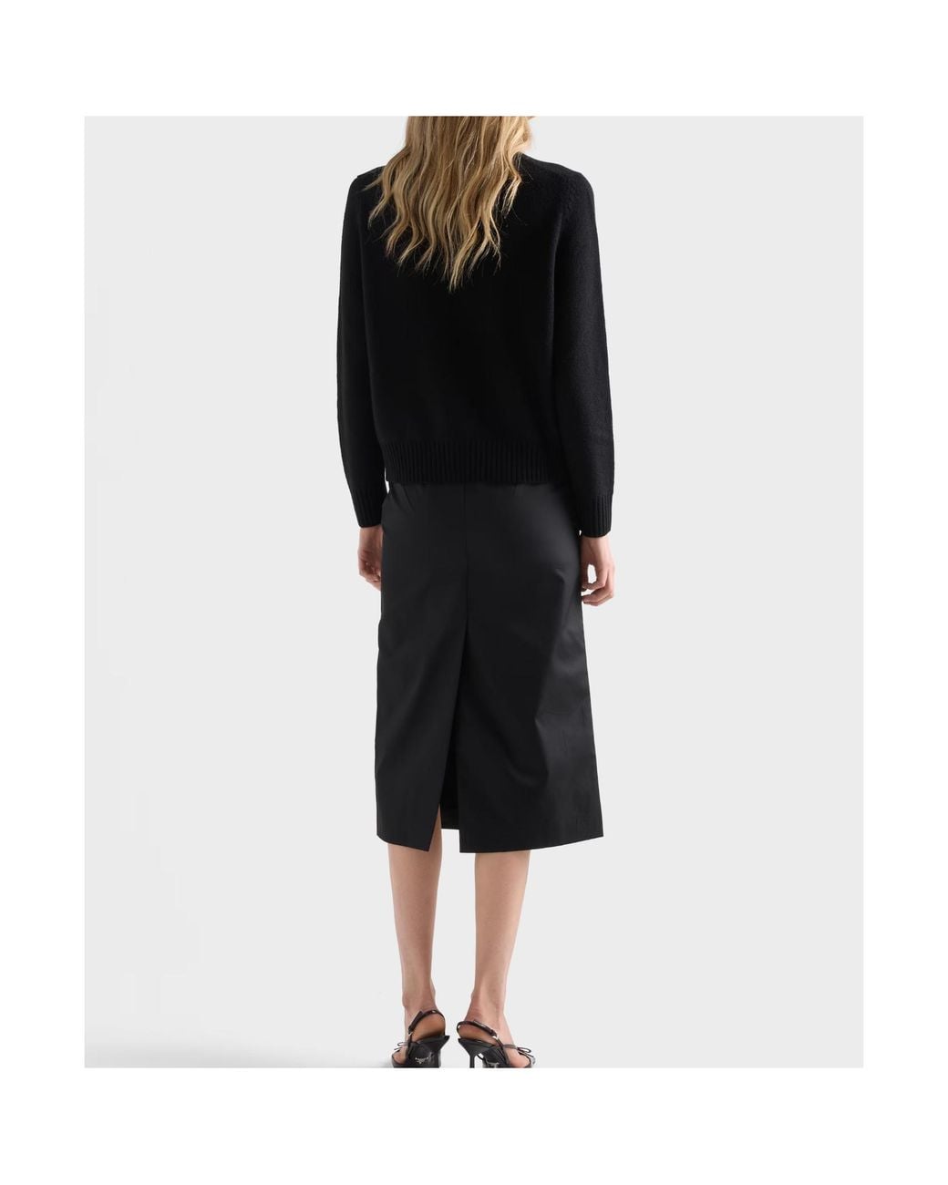 Prada Black Embroidered Re-Nylon Pencil Skirt