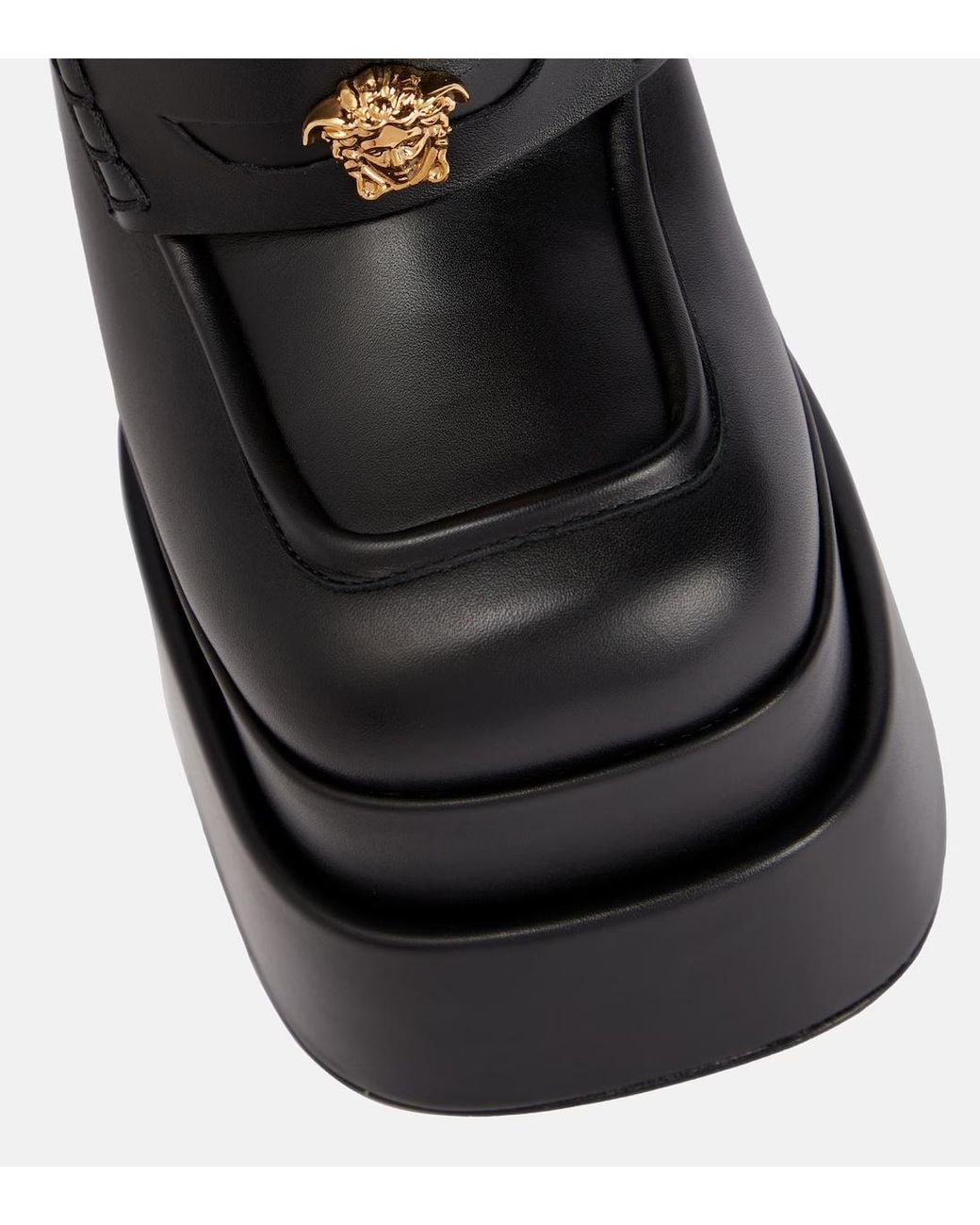 Versace Black Aevitas Leather Platform Loafer Pumps