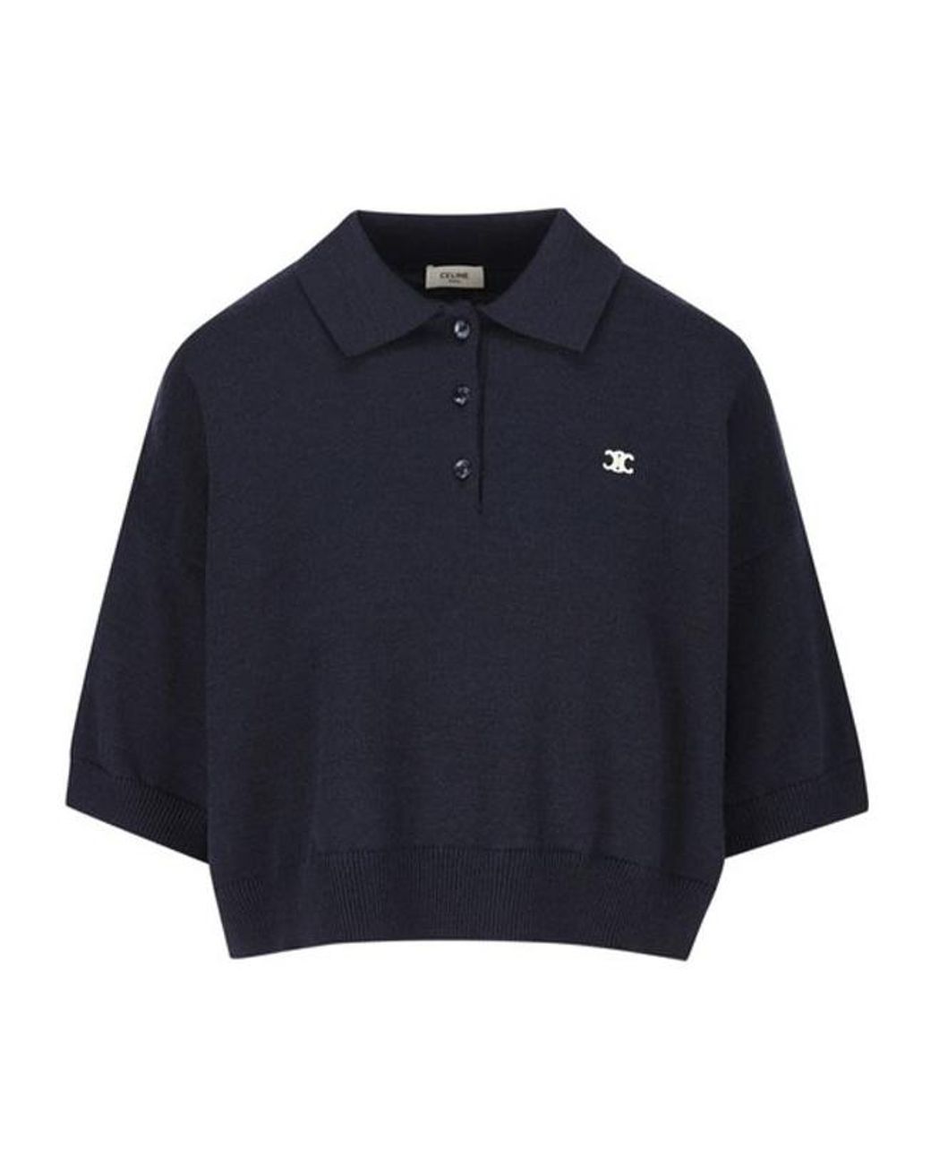 Celine Triomphe Cropped Polo in Blue | Lyst