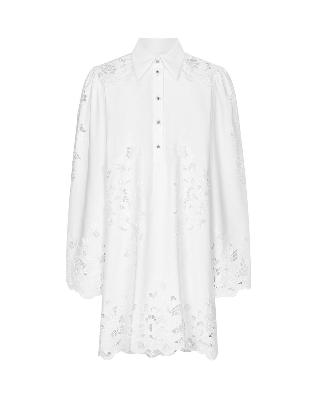 Dolce & Gabbana White Cut-Out Embroidered Poplin Shirt Dress