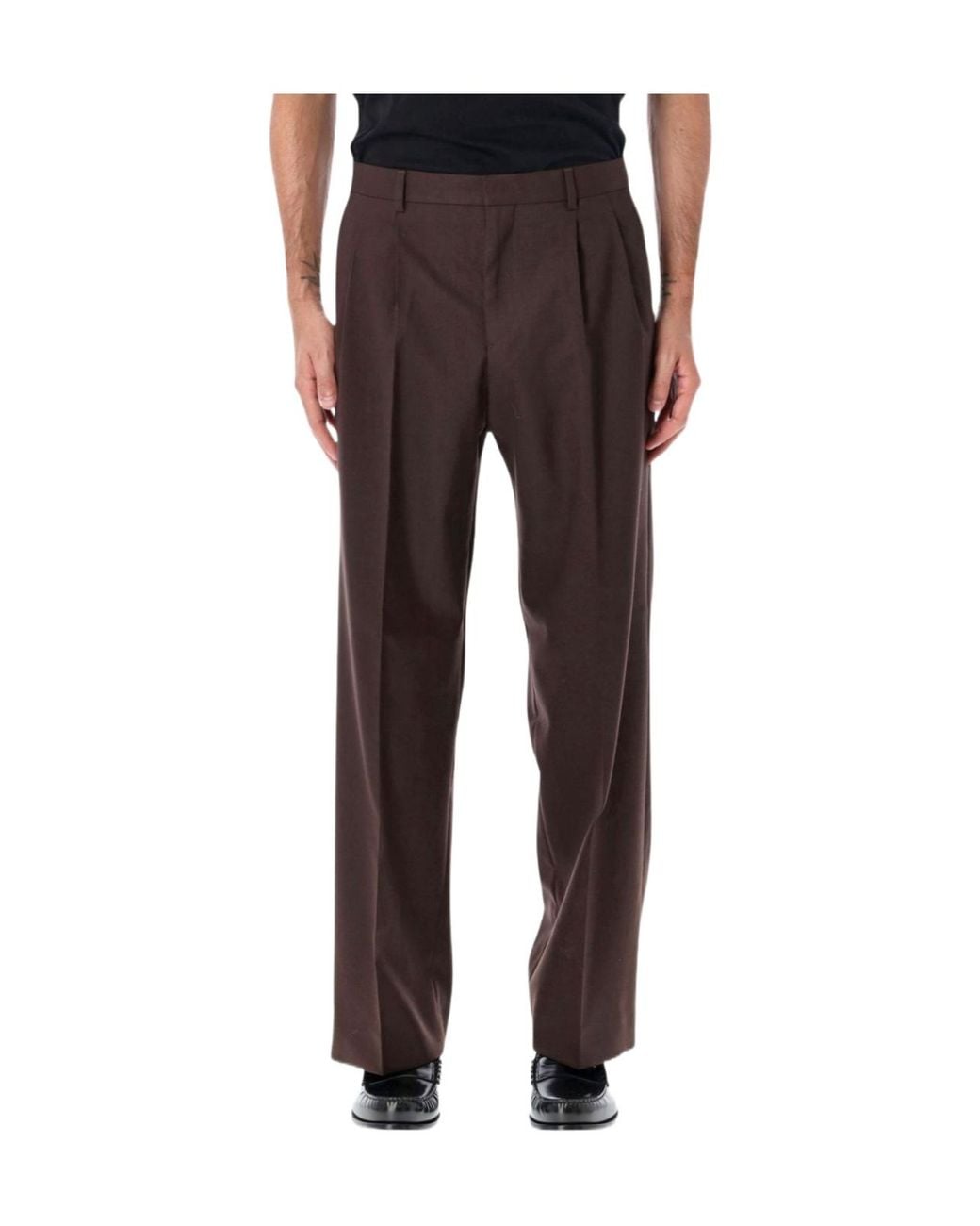 sunflower Brown Wide Pleated Pants for men