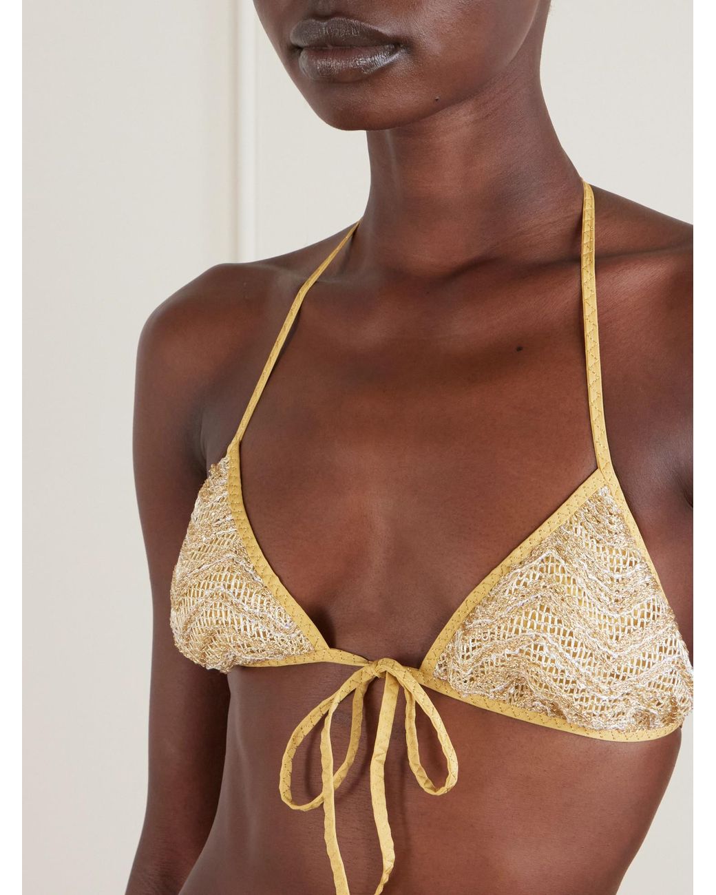 Missoni White Sequin-Embellished Striped Metallic Crochet-Knit Triangle Bikini