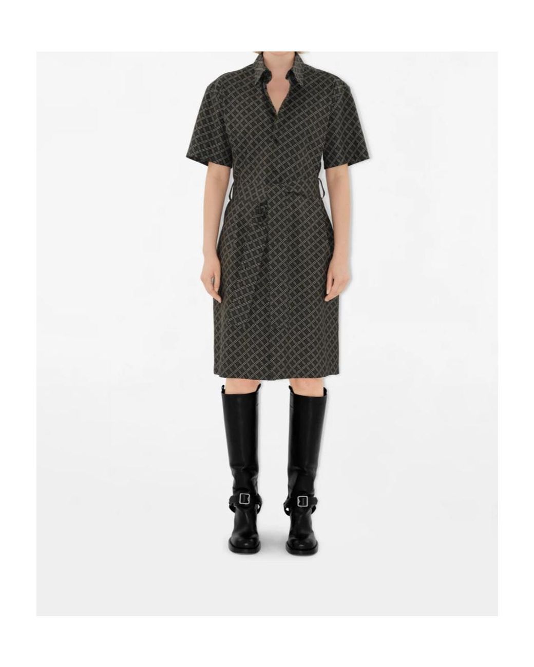 Burberry Black Check-Pattern Cotton Shirt Dress