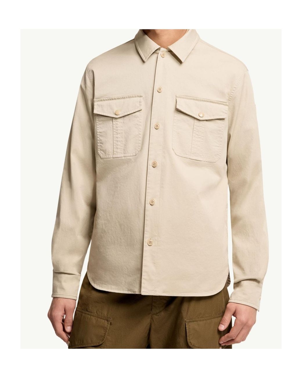 Moncler Natural Cotton Blend Gabardine Long Sleeve Shirt for men