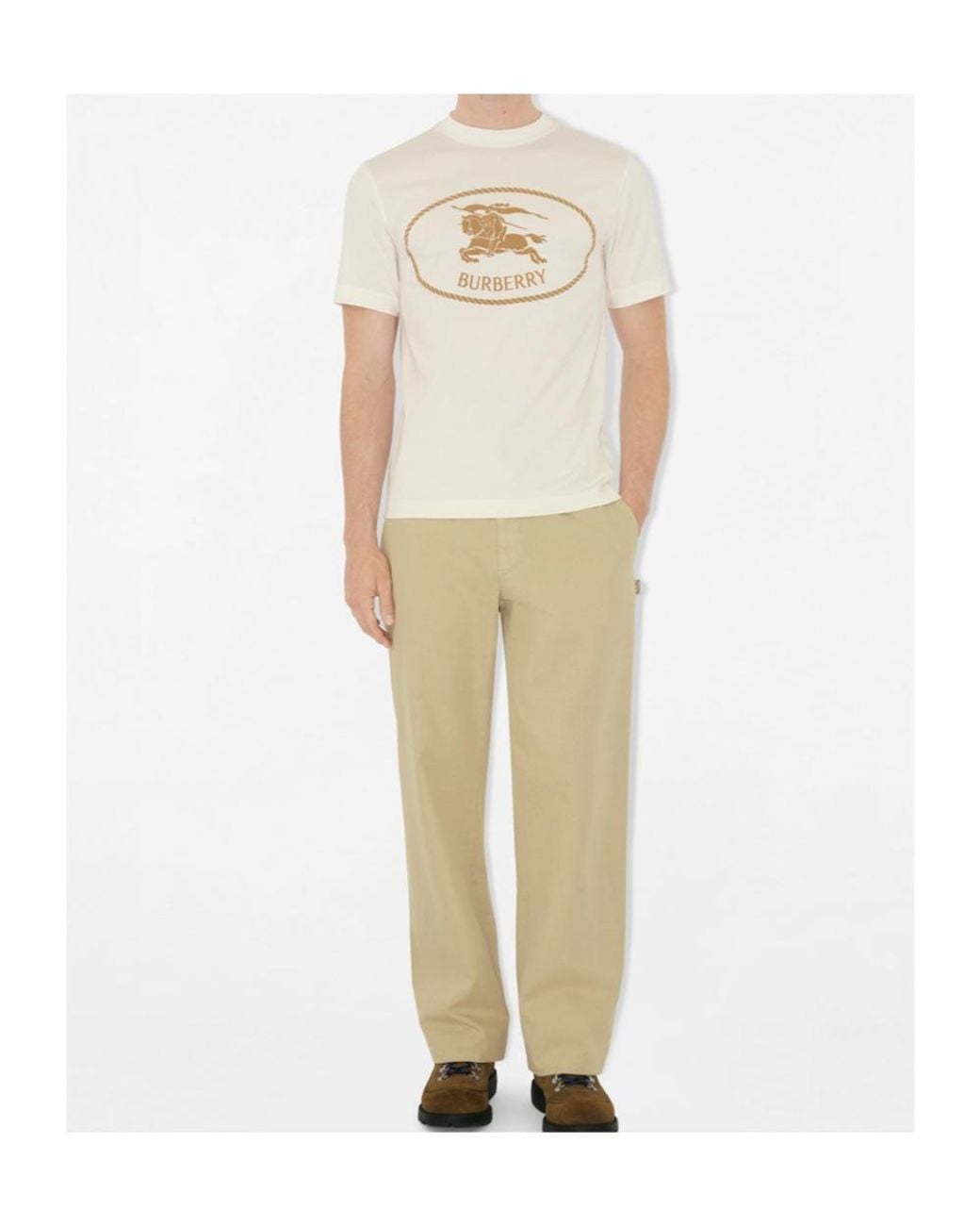 Burberry White Logo Detailed Crewneck T-Shirt for men