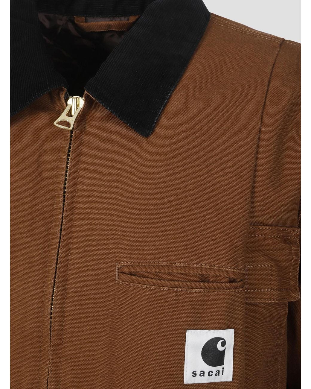 Sacai Brown X Carhartt Logo Patch Zip-Up Jacket for men
