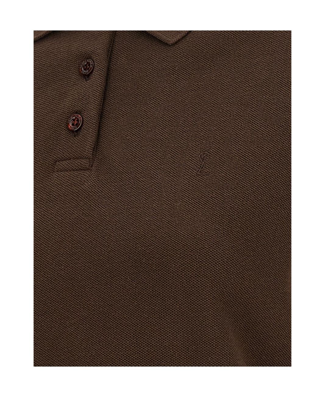 Saint Laurent Brown Oversized Logo-Embroidered Polo Shirt