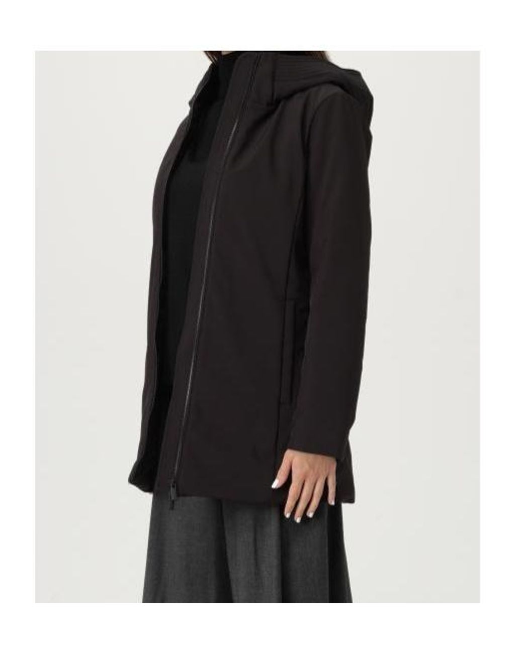 Woolrich Black Zip-Up Hooded Coat