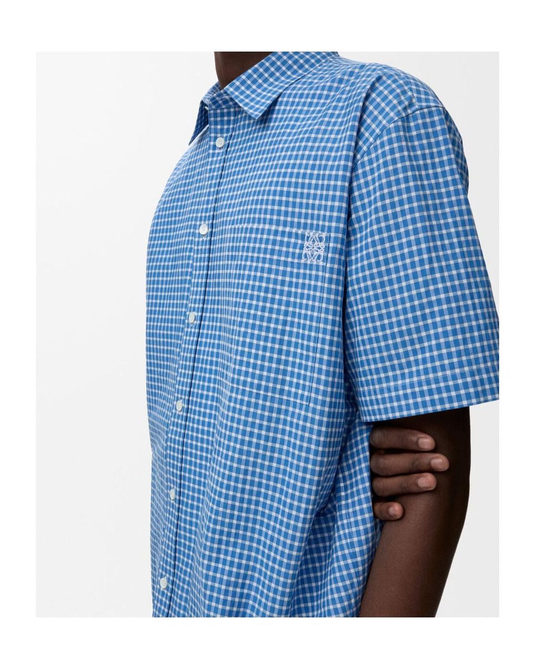 Loewe Blue Gingham-Check Short-Sleeve Shirt for men