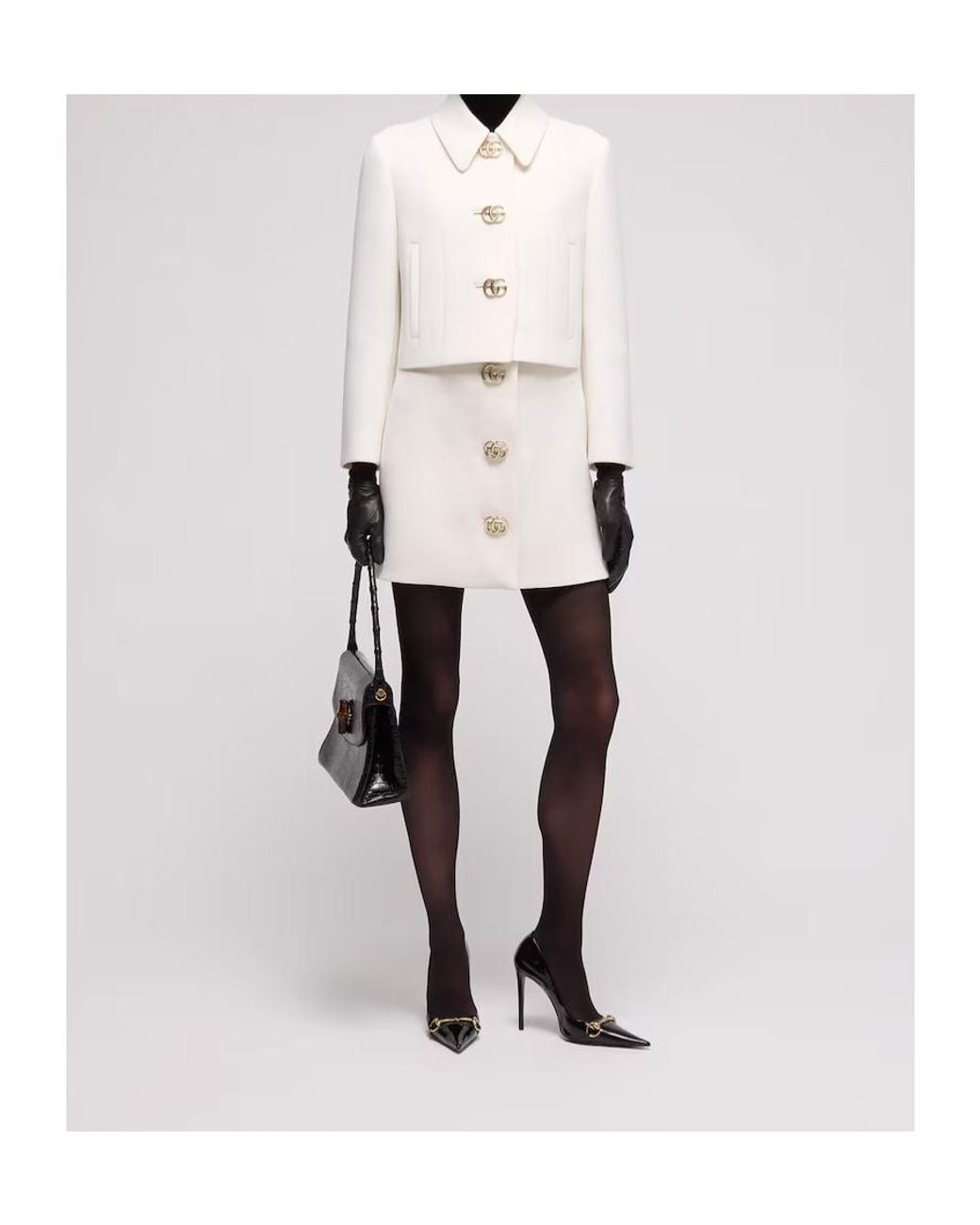Gucci White Crêpe Wool Jacket With Double G Button