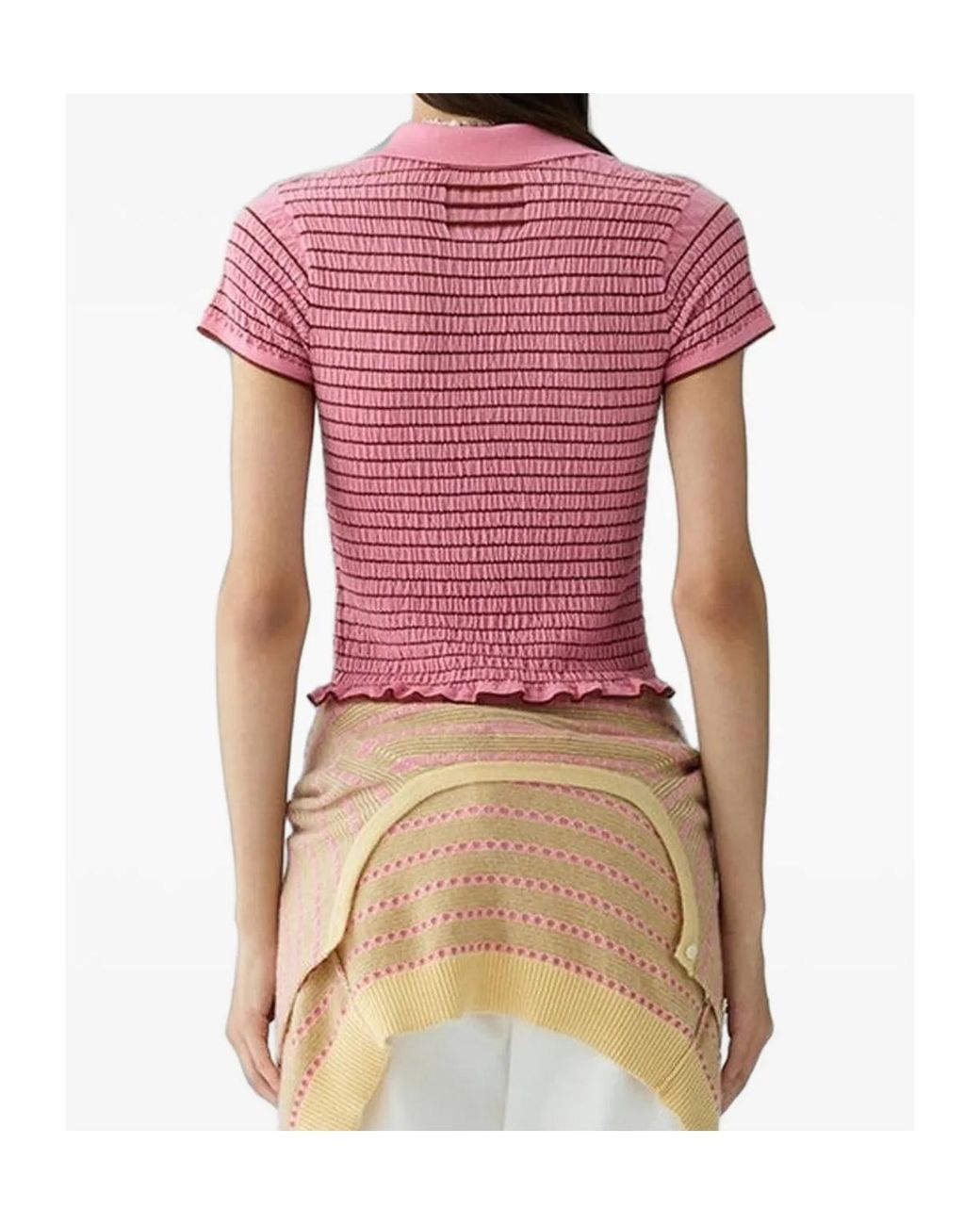 Guest In Residence Pink Striped-Pattern Polo Shirt