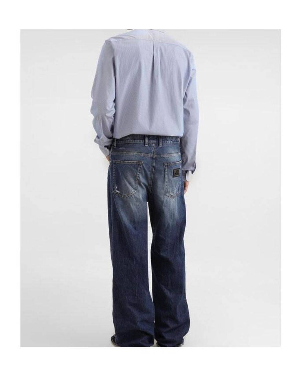 Dolce & Gabbana Blue Crest-Embroidered Striped Shirt for men