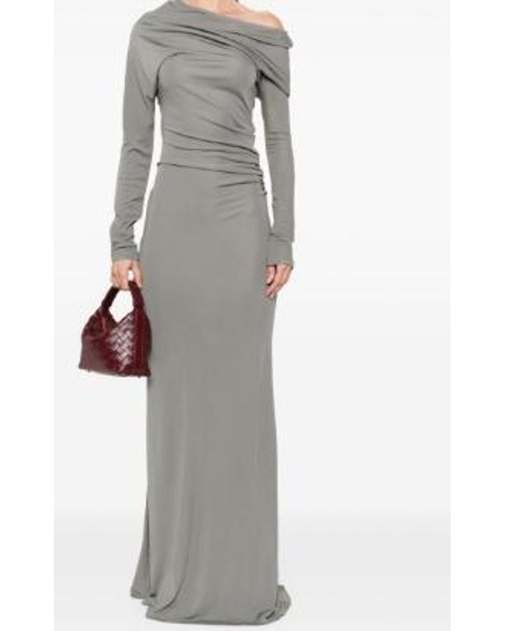 AYA MUSE Gray Single-Shoulder Flowing Long Dress