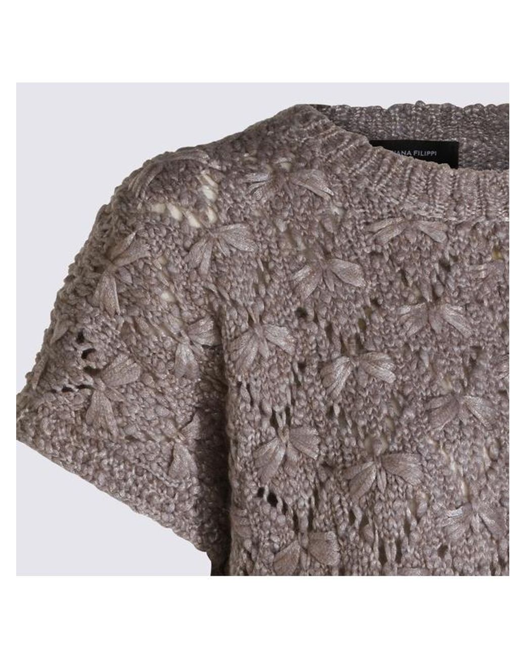 Fabiana Filippi Gray Open Knit Short Sleeve Sweater