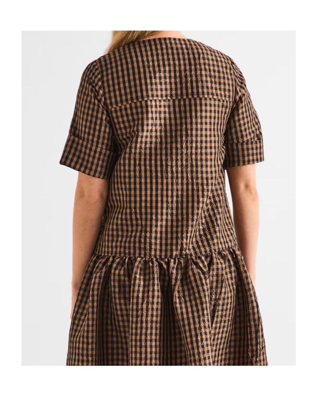 Ganni Brown Plaid Short-Sleeved Dress