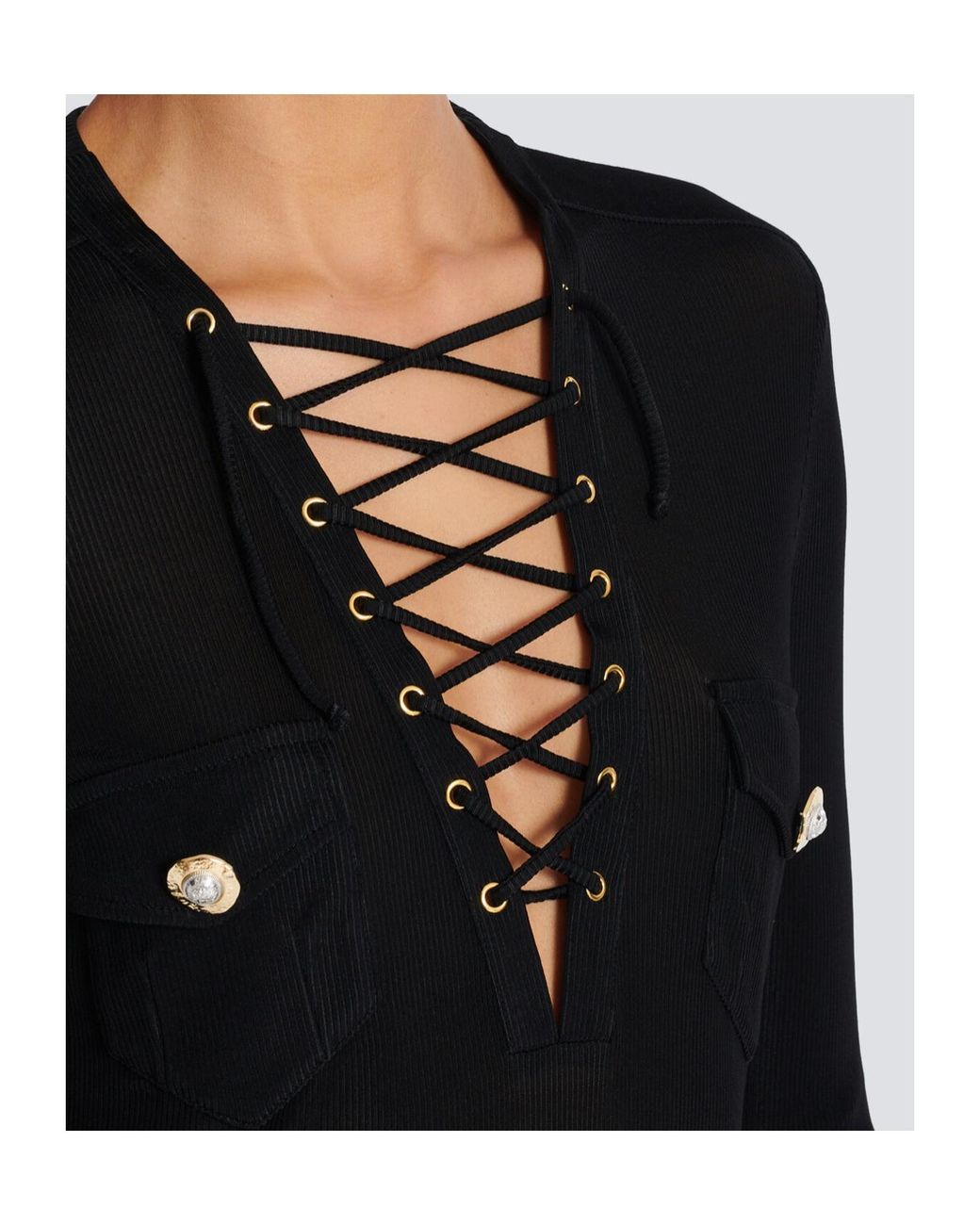 Balmain Black Long Sleeved Straight Hem Top