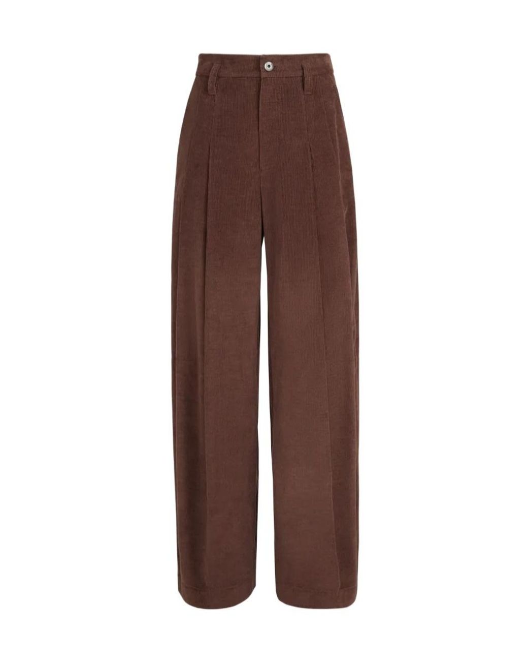 Brunello Cucinelli Brown Stretch Cotton And Cashmere Corduroy Five-Pocket Baggy Trousers With Monili