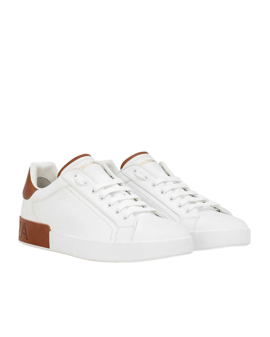 Dolce & Gabbana White Portofino Logo Debossed Sneakers for men