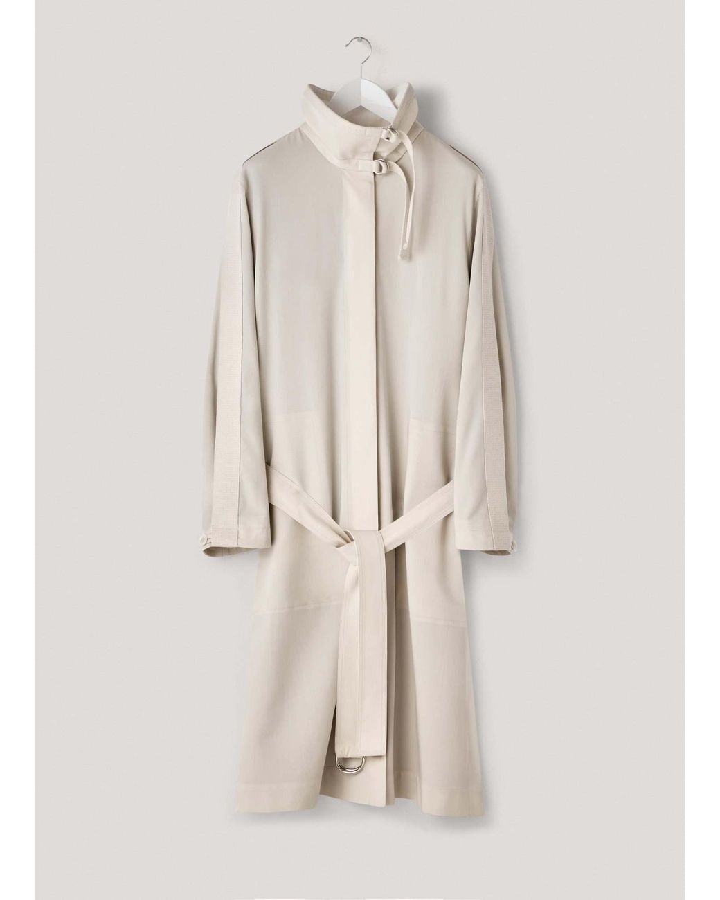 Lemaire White Funnel-Neck Side-Slit Wool Coat