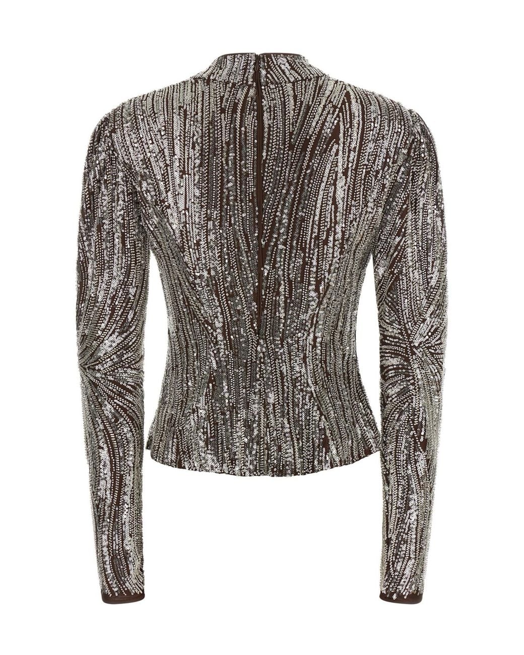 Rabanne Gray Sequin Wave Long Sleeve Top