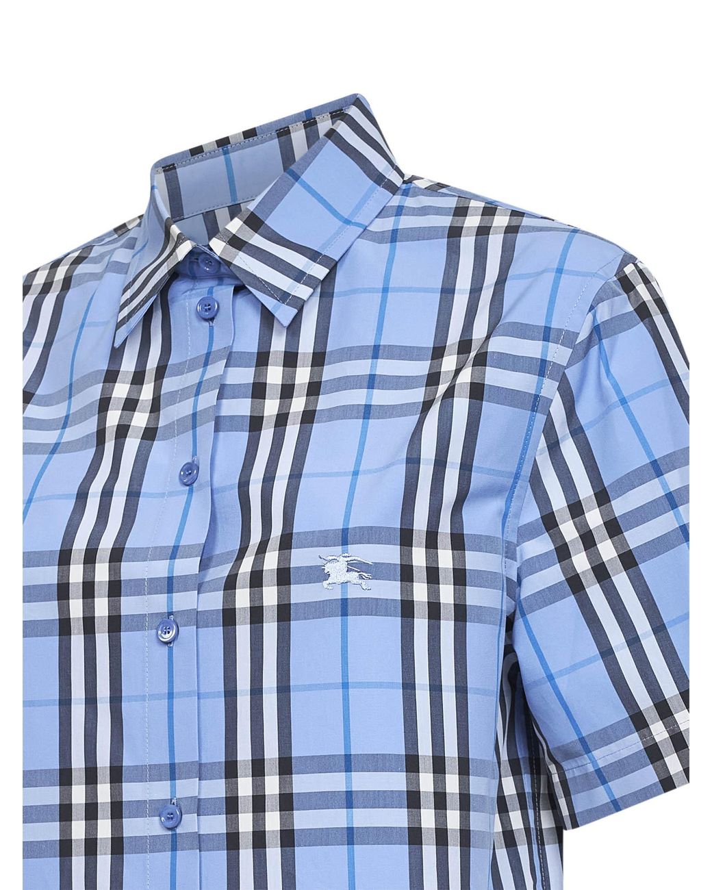 Burberry Blue Checked Cropped Short Sleeved Shirt