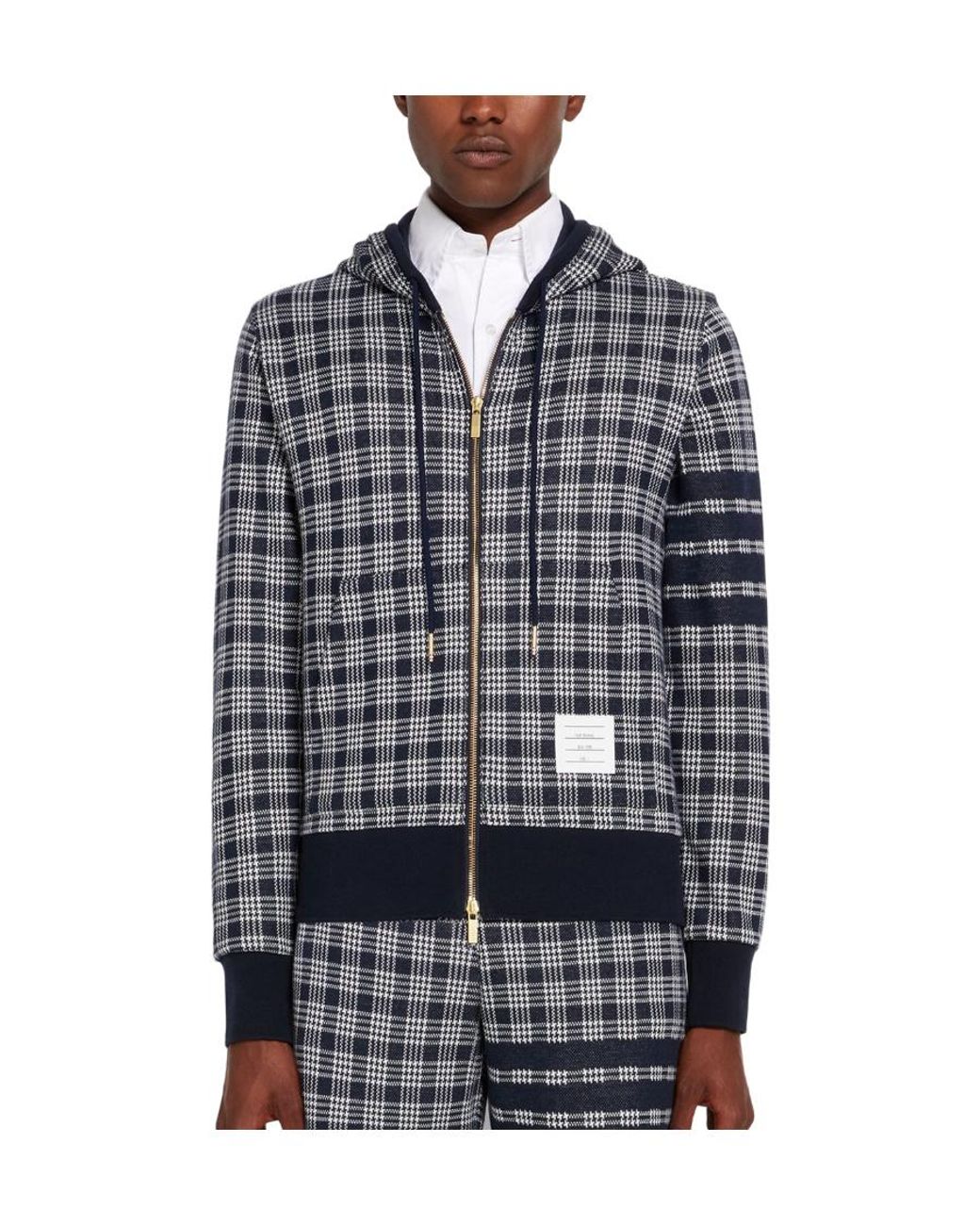 Thom Browne Gray Checked Zipped Hoodie for men