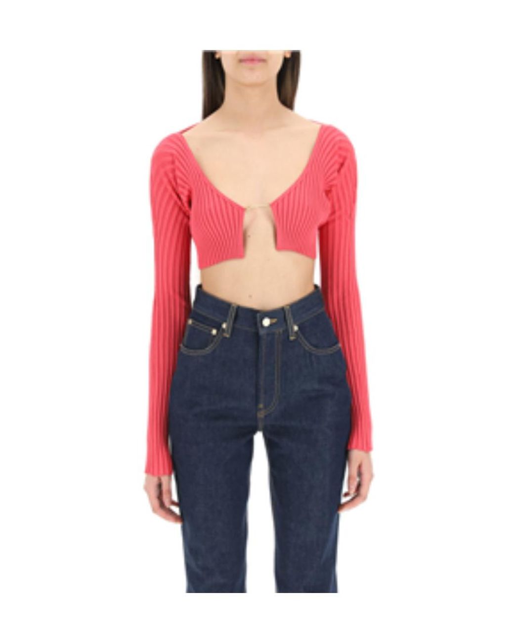 Jacquemus Red Pral Ribbed Cropped Cardigan