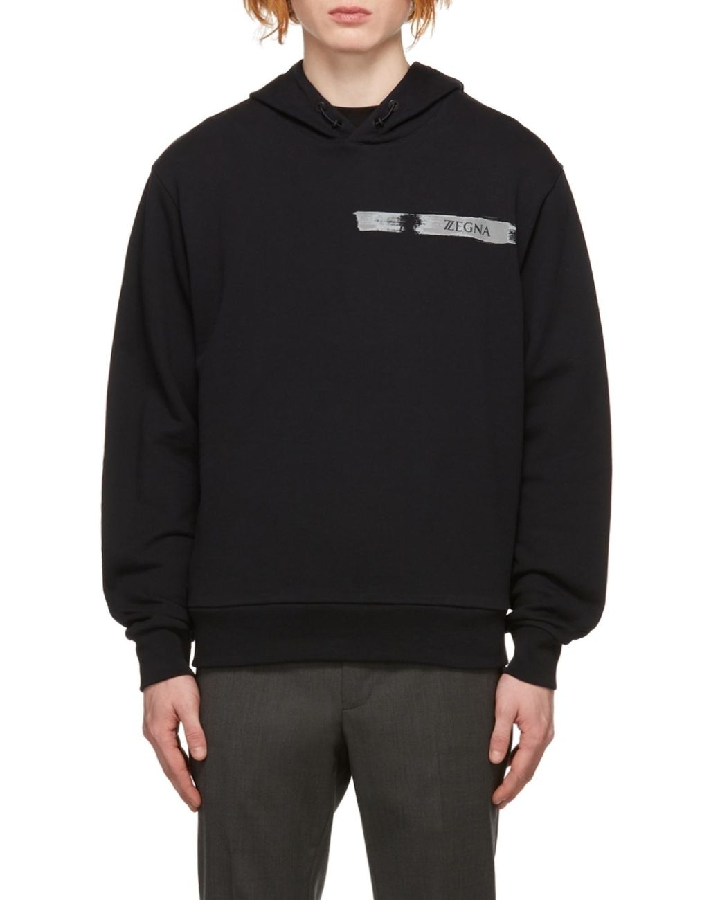 Zegna Blue Logo-Print Cotton Hoodie for men