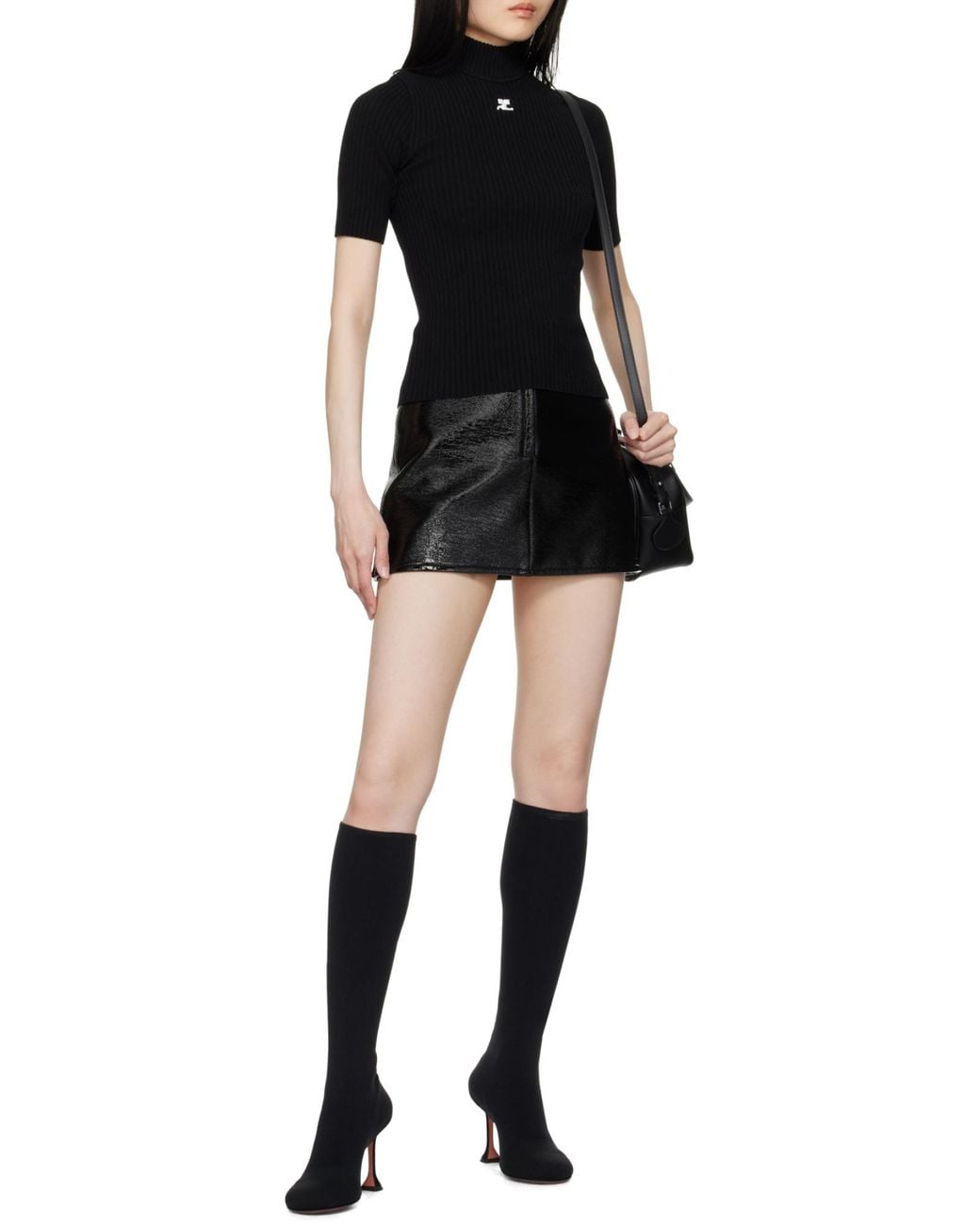 Courreges Black Courrèges Reedition Short-Sleeved Ribbed Jumper