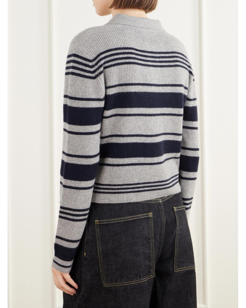 Lisa Yang Blue Striped Ribbed Cashmere Sweater