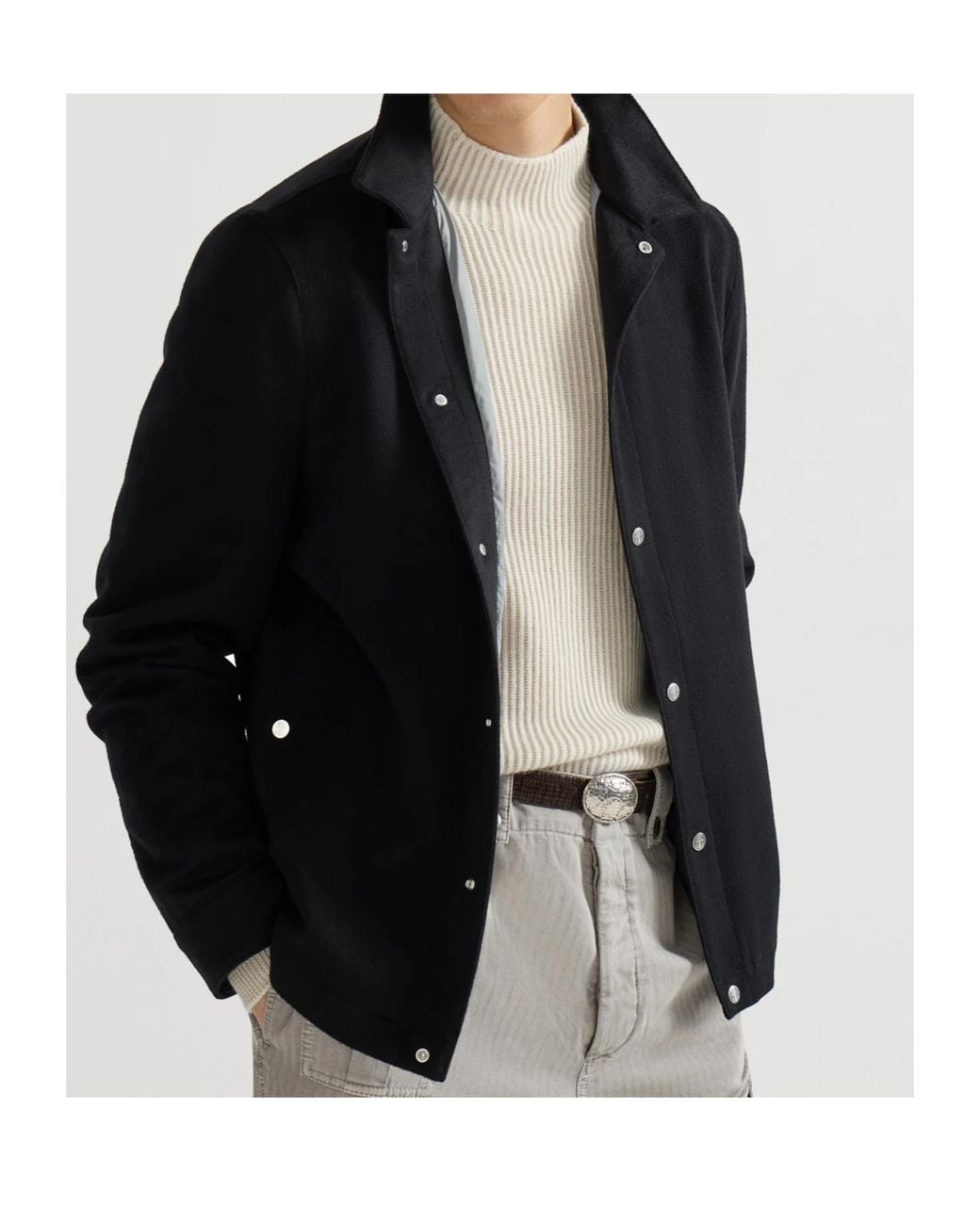 Brunello Cucinelli Black Lightweight Cashmere Flannel Outerwear Jacket for men