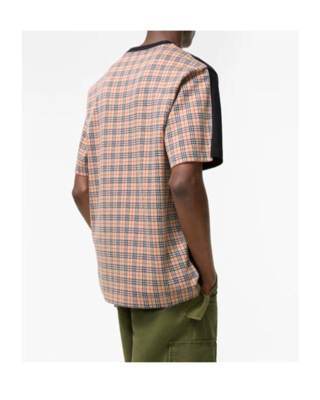 Burberry Black Cotton Check Back T-Shirt for men