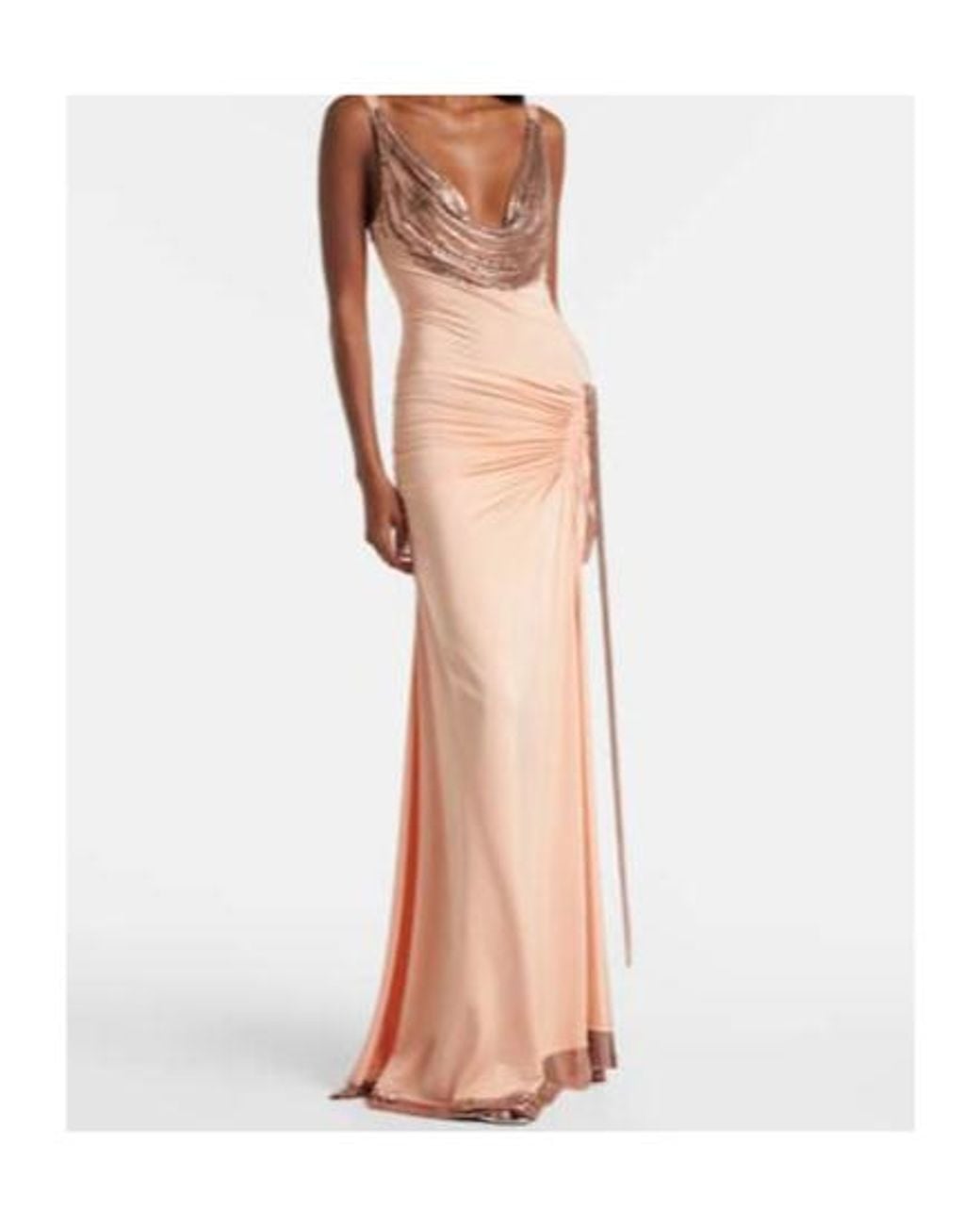 Rabanne Pink Chainmail Satin Gathered Gown