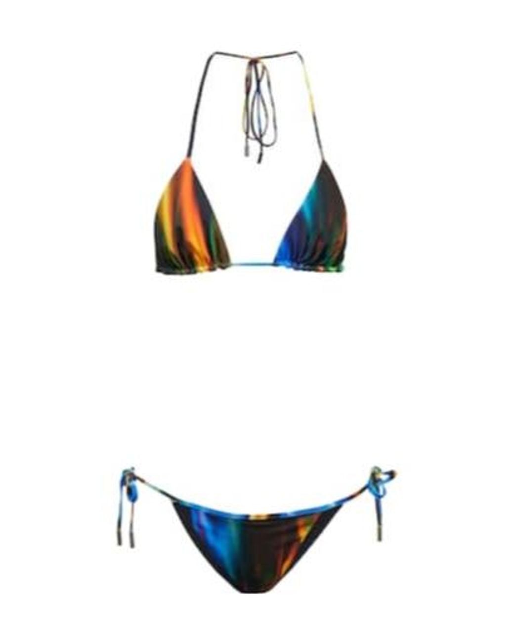 David Koma Blue Printed Triangle Bikini