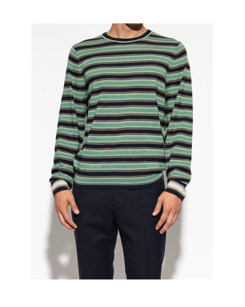 Paul Smith Green Ps Paul Smith Logo Embroidered Stripe Sweater for men
